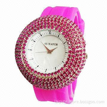 Full Diamond Silicone Jewelry Band Watch, Various Colored Diamonds are Available